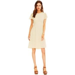 ASTR the Label Diana Short Sleeve Dress Ivory Lace Eyelet Retro Classic White S